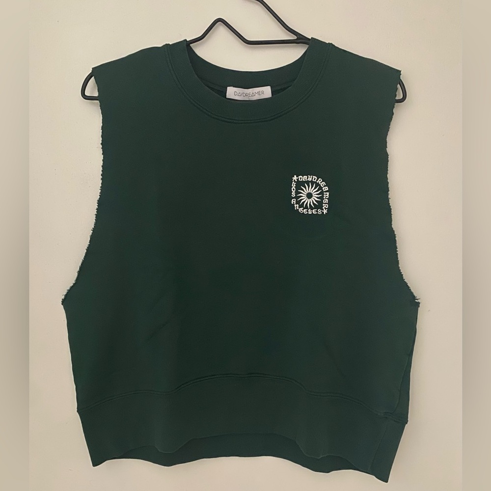 Daydreamer LA Eye Embroidered Sleeveless Sweatshirt, Pine Green, Medium, NWT